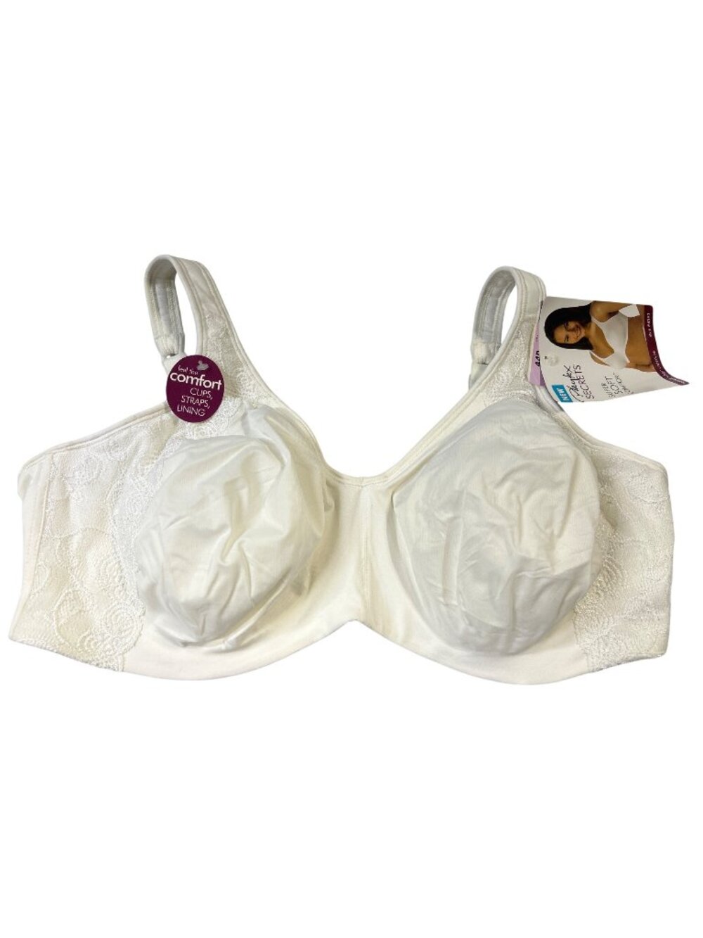 Playtex Secrets 44D Super Soft Comfort Hidden Underwire Bra Style 4593 White